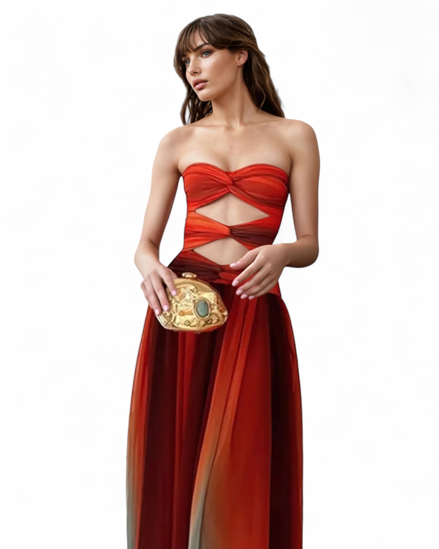  Red Hollow Out Maxi Dress