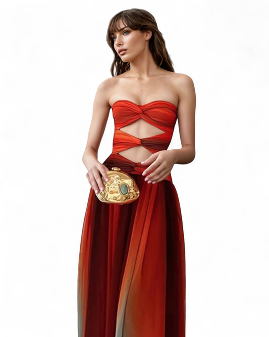  Red Hollow Out Maxi Dress
