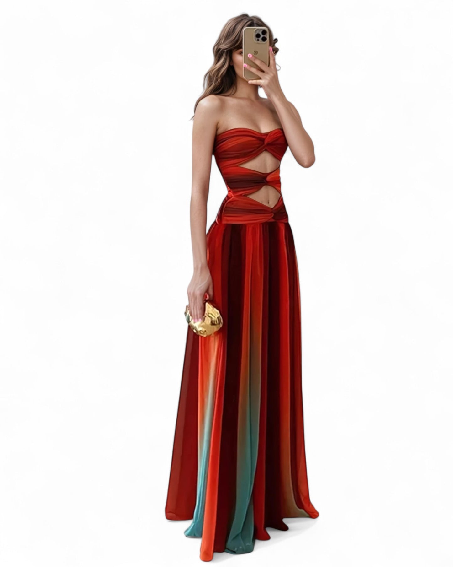  Red Hollow Out Maxi Dress