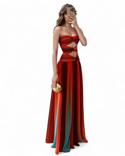  Red Hollow Out Maxi Dress