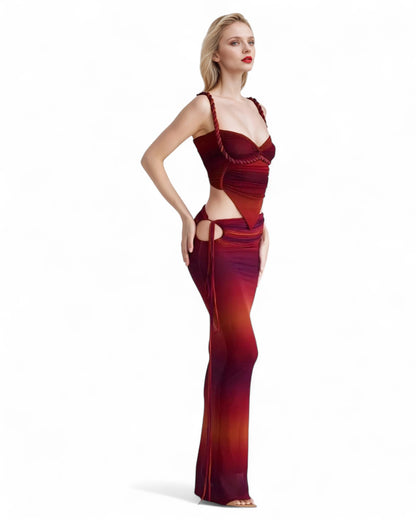 Red Sexy Two Piece Set - Spaghetti Strap Bodycon