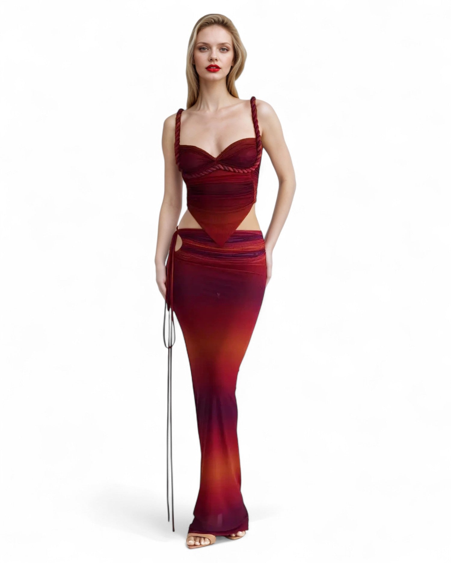 Red Sexy Two Piece Set - Spaghetti Strap Bodycon