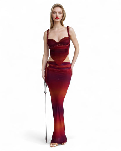 Red Sexy Two Piece Set - Spaghetti Strap Bodycon