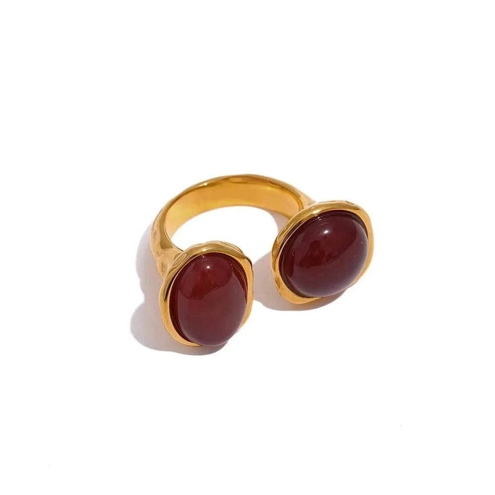 Red Two-Gemstone Gold Rings