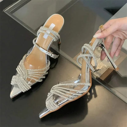 Rhinestone Embellished Strappy Heels