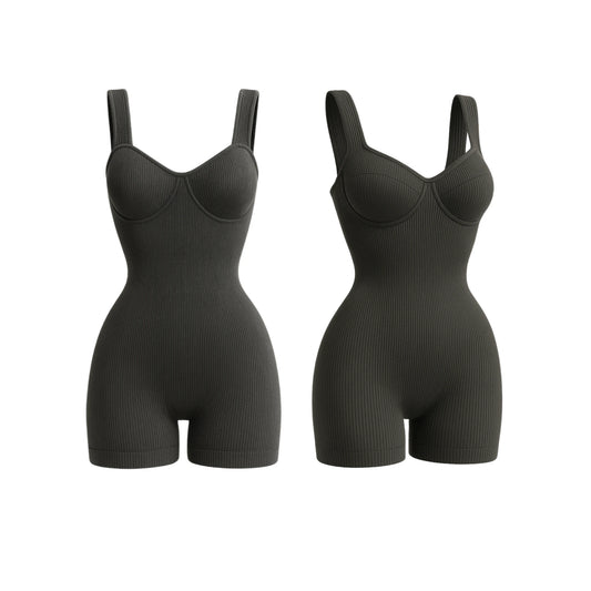 Black Ribbed Romper 