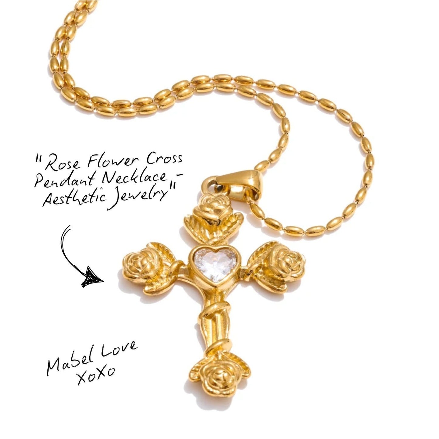 Rose Flower Cross Pendant Necklace - Aesthetic Jewelry