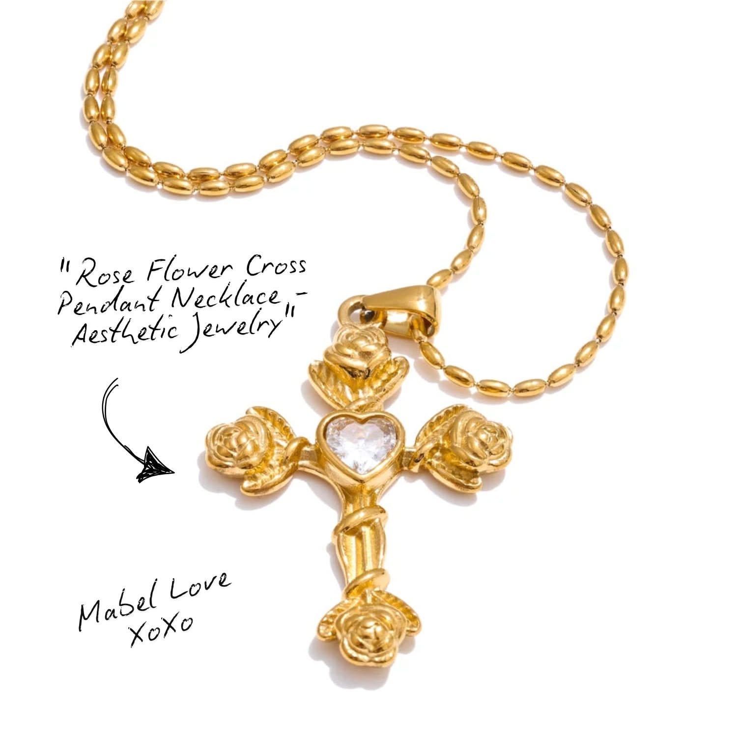 Rose Flower Cross Pendant Necklace - Aesthetic Jewelry