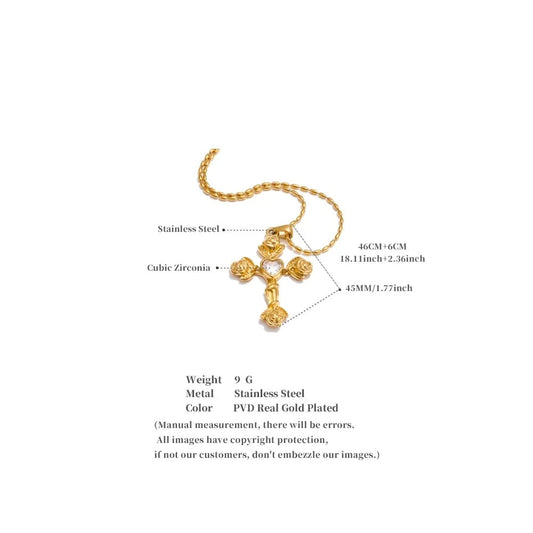 Rose Flower Cross Pendant Necklace - Aesthetic Jewelry