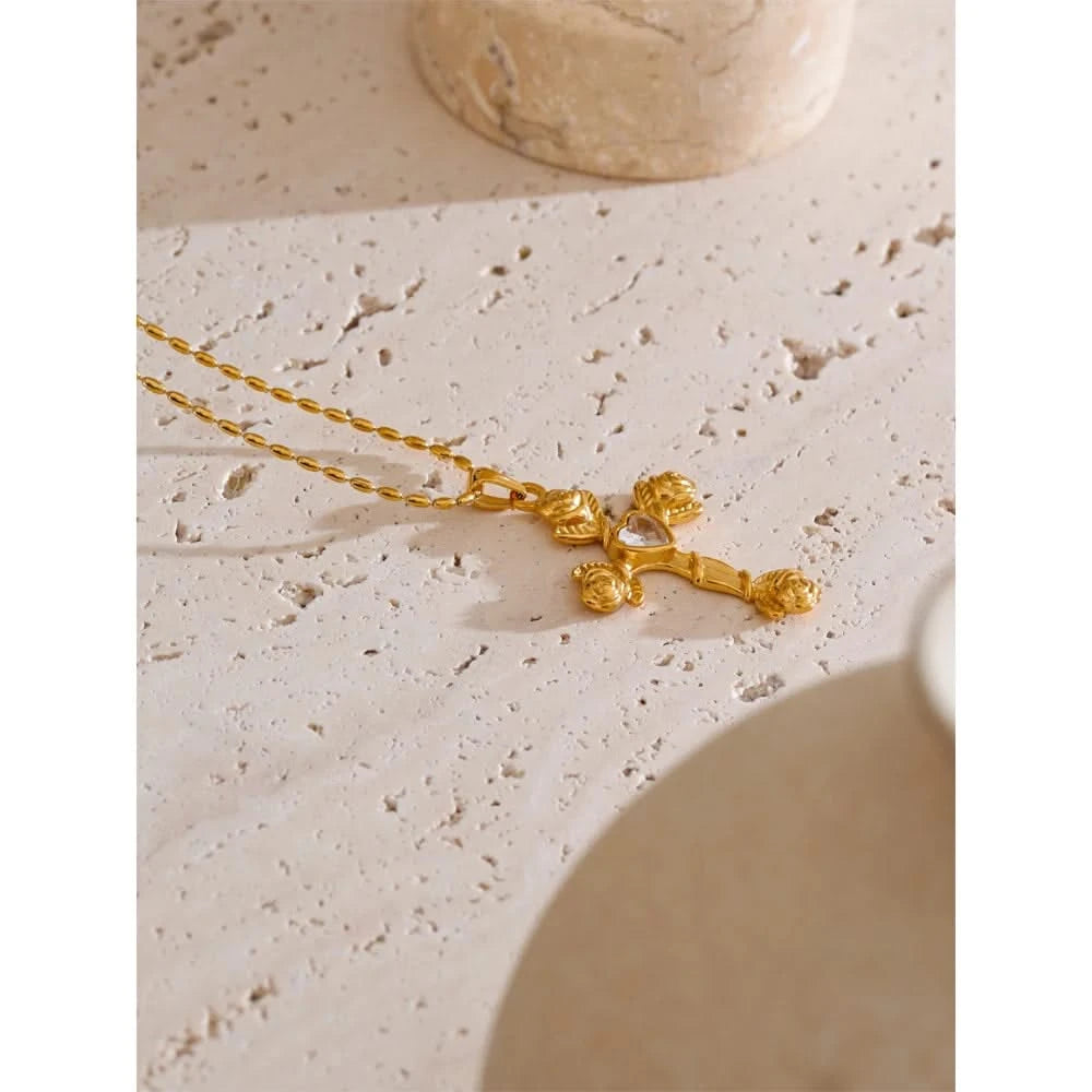 Rose Flower Cross Pendant Necklace - Aesthetic Jewelry 