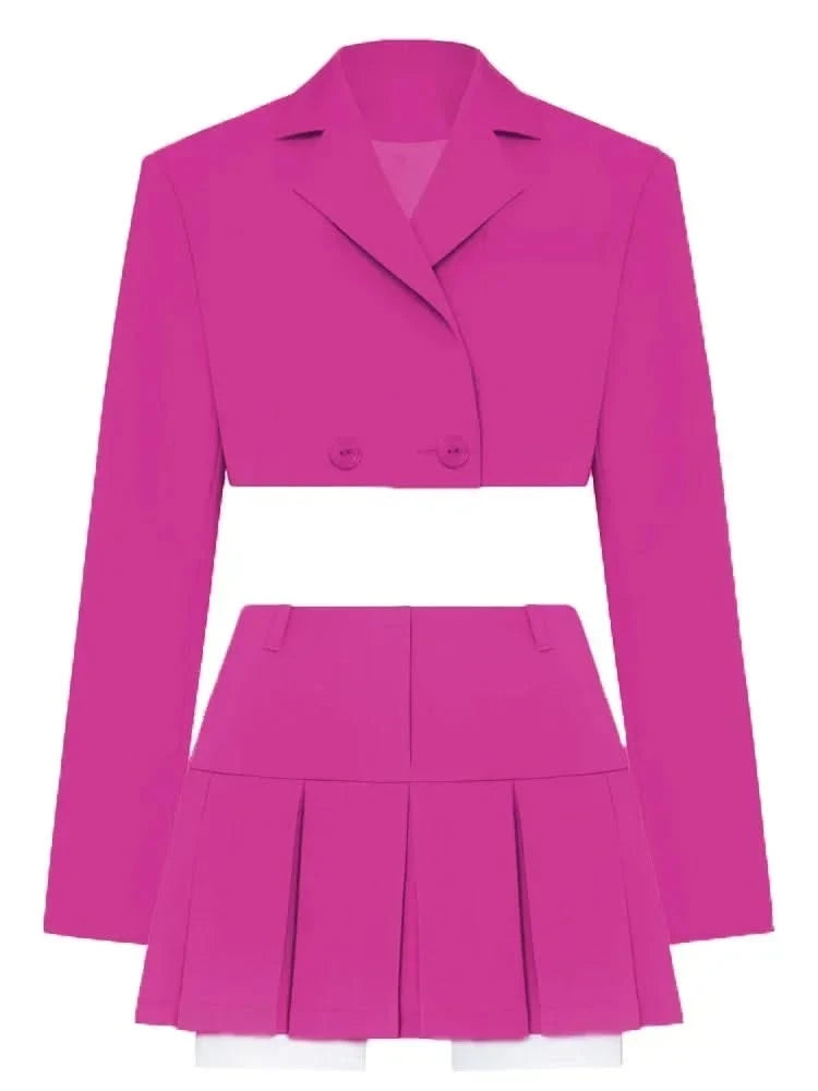 Rose Red Blazer Cropped Top and Skirt