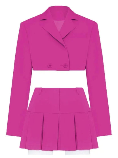 Rose Red Blazer Cropped Top and Skirt