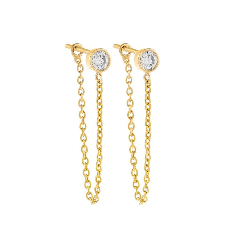 Gold silver color Stud Hoop Earrings for Women Cubic Zirconia Drop Earring Chain Circle earrings 20022 Jewelry