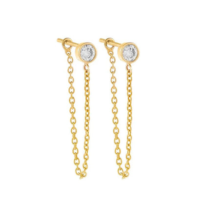 Gold silver color Stud Hoop Earrings for Women Cubic Zirconia Drop Earring Chain Circle earrings 20022 Jewelry