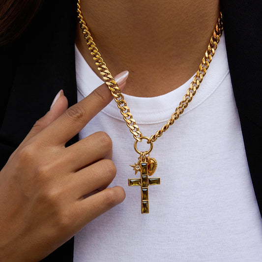 Zara Zircon Classic Cross Pendant Necklace - lifestyle photo