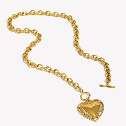 Vintage Heart Pendant Rope Necklace Stainless Steel Trendy Jewelry