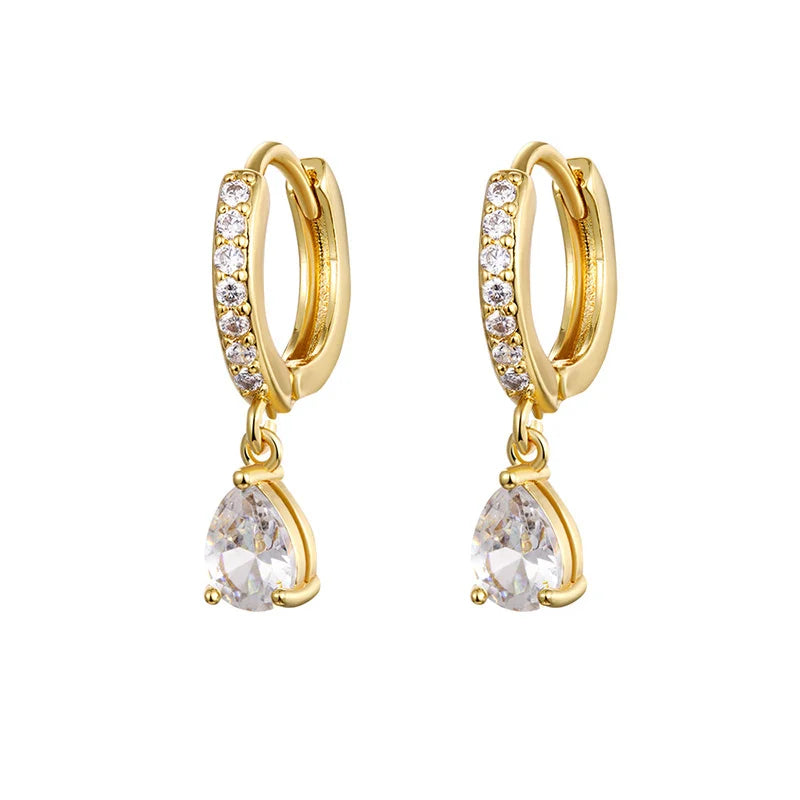 Gold silver color Stud Hoop Earrings for Women Cubic Zirconia Drop Earring Chain Circle earrings 20022 Jewelry