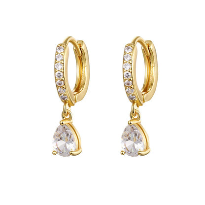 Gold silver color Stud Hoop Earrings for Women Cubic Zirconia Drop Earring Chain Circle earrings 20022 Jewelry