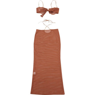 Brown Two-Piece with Hip Chain Long Skirt