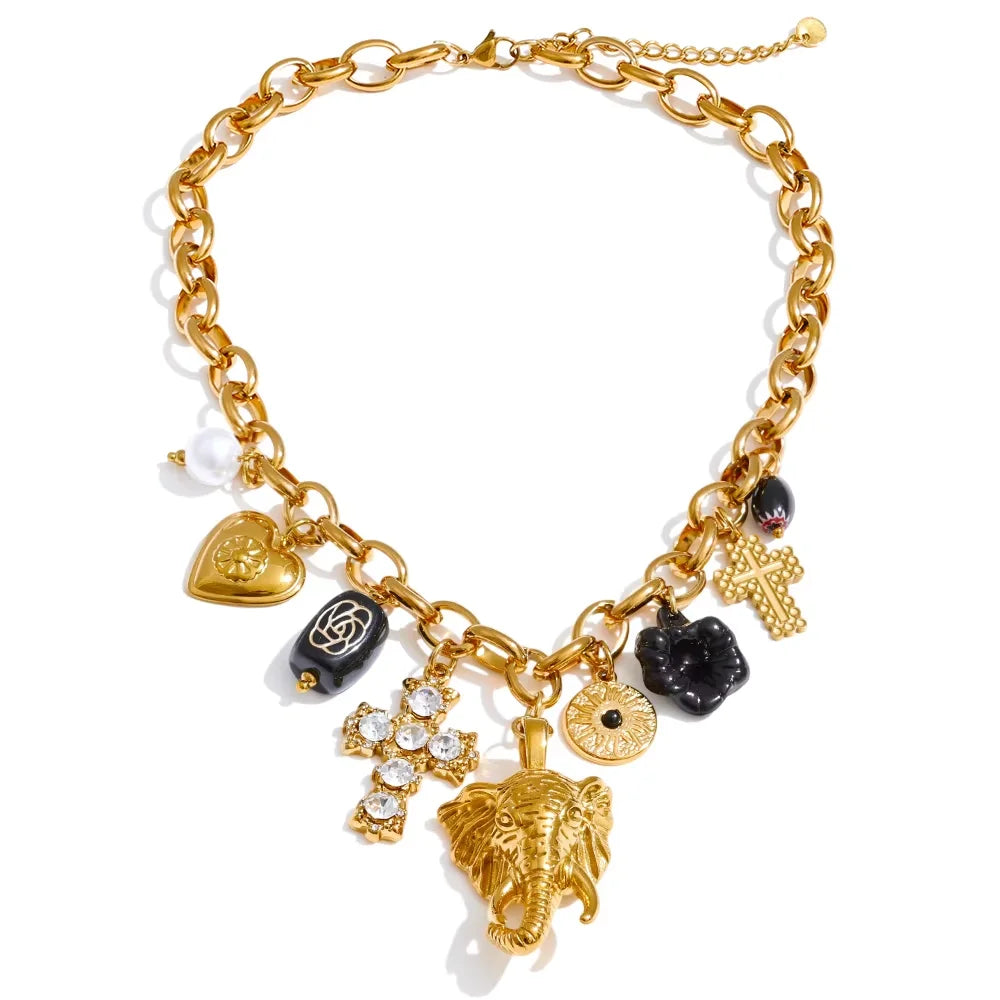 Gold Heart Elephant Necklace