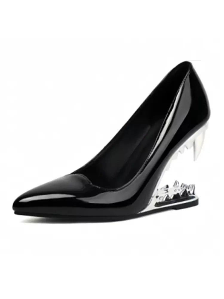 Metal Tiger Tooth Heel Pointy Toe Super High Heel Pumps