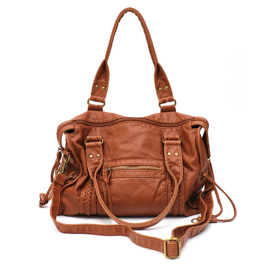 Washed PU Shoulder Tote Bag