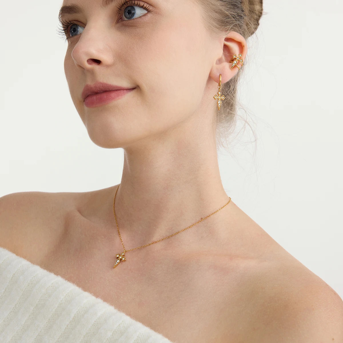 Crystal Cross Pendant Necklace For Women Stainless Steel Pendant Necklace