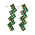 Green Zigzag Rectangle Drop Earrings