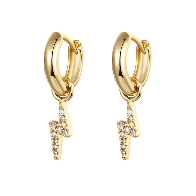 Gold silver color Stud Hoop Earrings for Women Cubic Zirconia Drop Earring Chain Circle earrings 20022 Jewelry