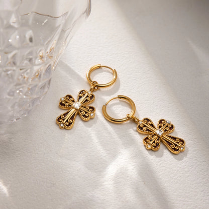 Culty Gold-Plated Cross Drop Earrings for Women
