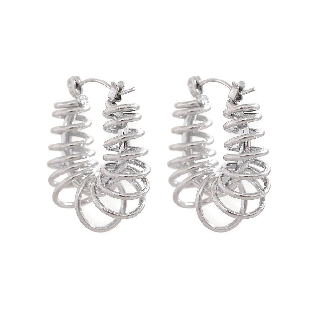 Silver Metal Winding Chunky Hoop Earrings