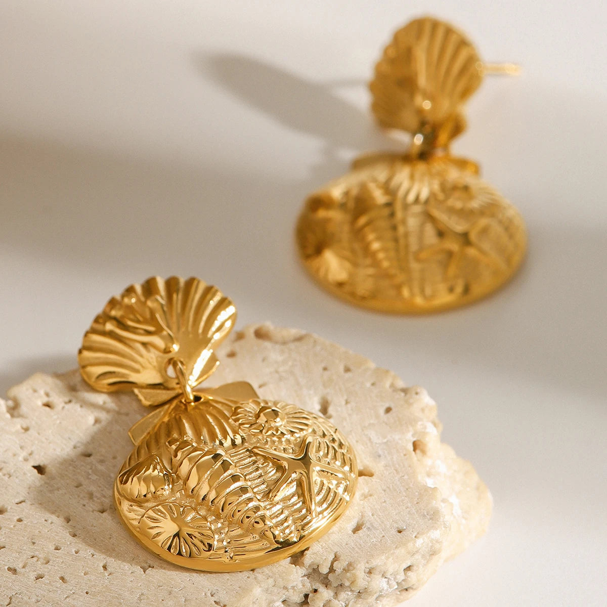 Ocean Shell Stud Earrings - 18K Gold Plated Stainless Steel