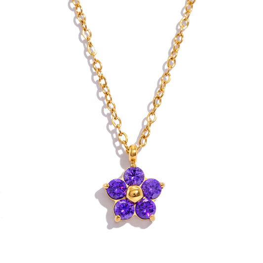 Plum Blossom CZ Pendant Necklace - Gold Plated Hypoallergenic Jewelry