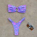 Violet Circle Bandeau Bikini with Pink Splash Pattern Prints