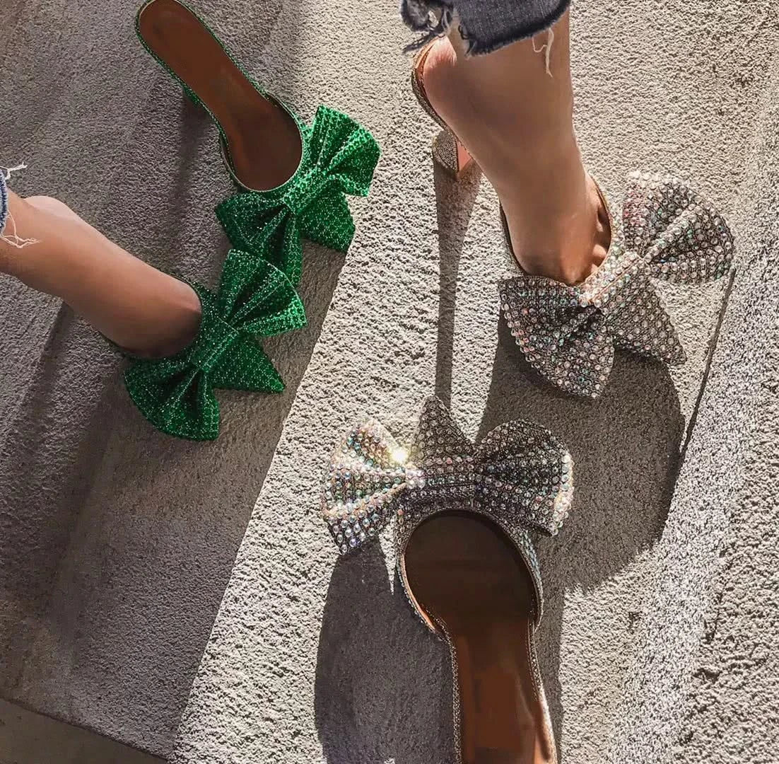 Rhinestone Bow Slippers - Sparkling Comfort and Style