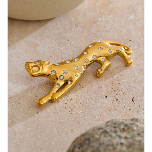 Golden Stainless Steel Zirconia Geometric leopard Brooch