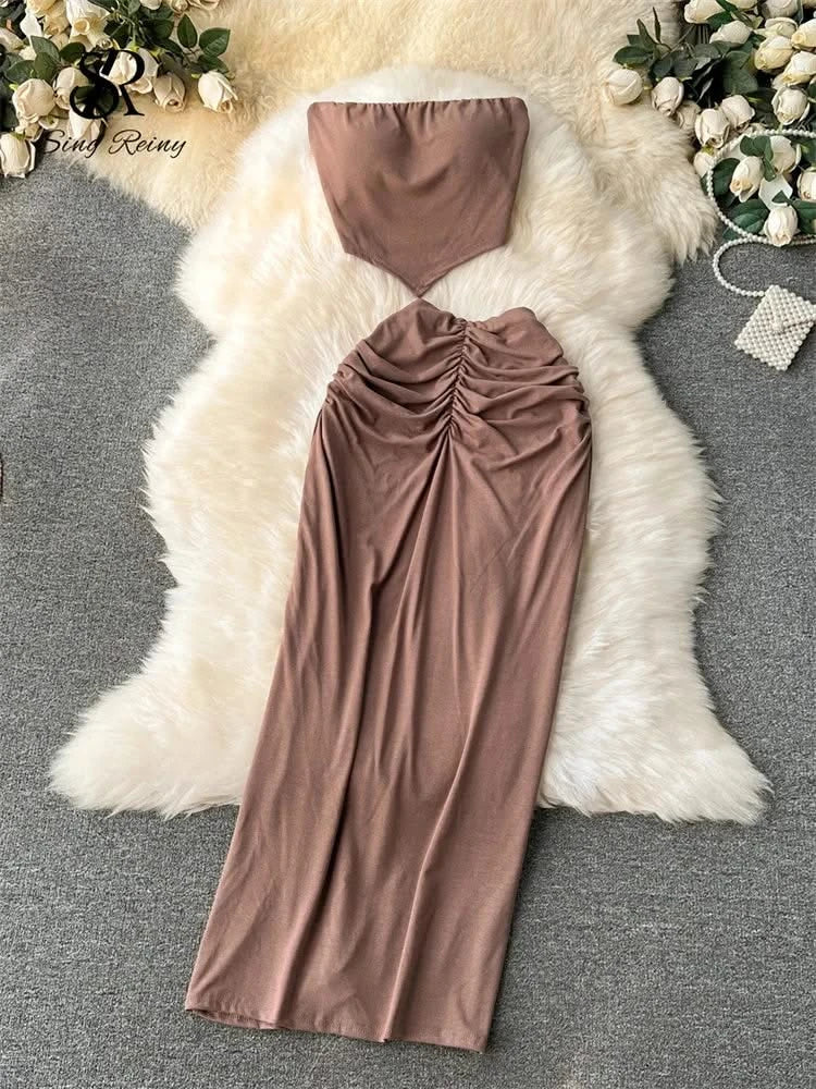 Conjunto playero sin tirantes – Brunch Chic y sexy