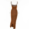 Complete View of the Corset Ruched Maxi Dress from the Back