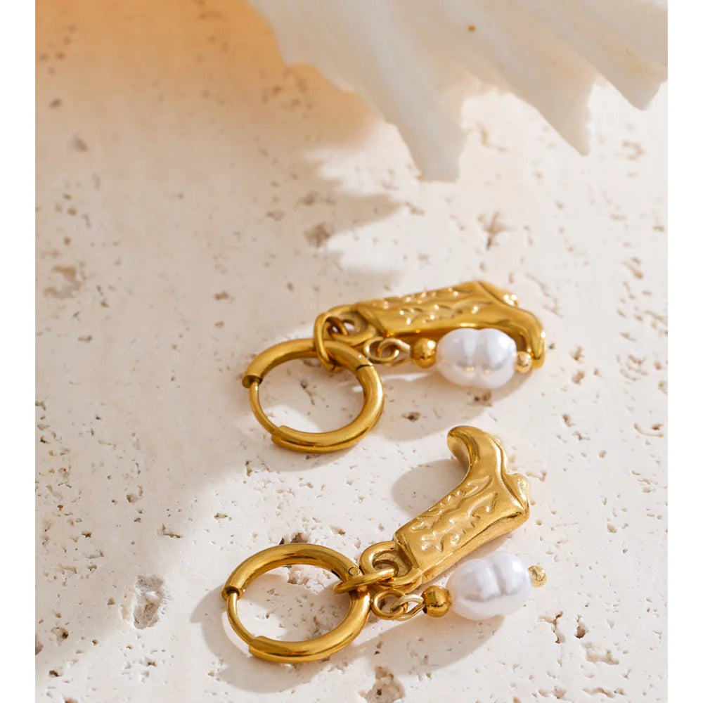 Cowgirl Pearl Gold-color Hoop Earrings