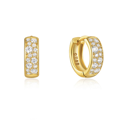 925 Sterling Silver Three Heart Blue White Zircon Hoop Earrings For Women 18k Gold Ins Fine Jewelry For Engagement Gift
