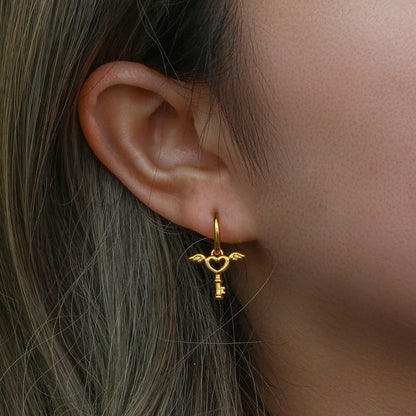 Eden Angel Cupid Heart Small Hoop Earrings