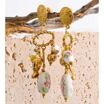 Plant Stainless Steel Ceramic Drop Earrings