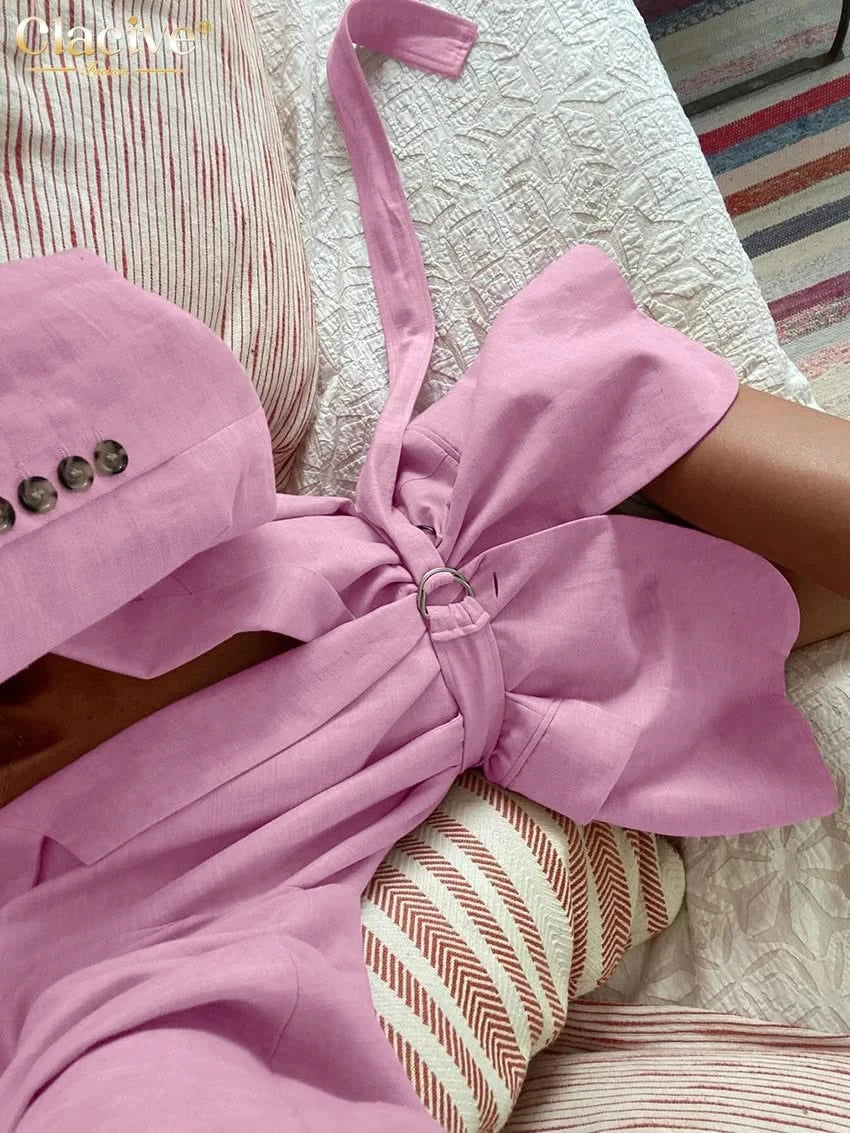 Pink Cotton Suit Jacket - Chic Casual Wear