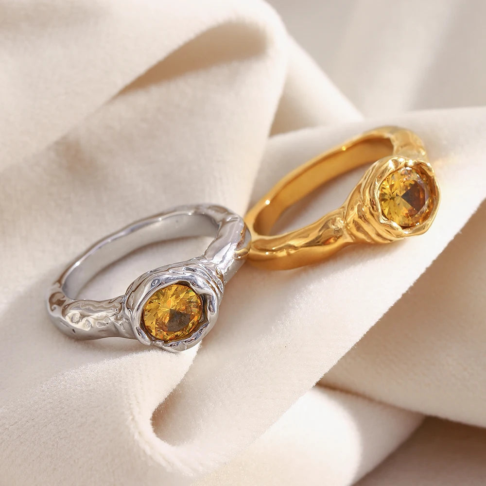 Champagne Zircon Gold Ring - Elegant Statement Jewelry
