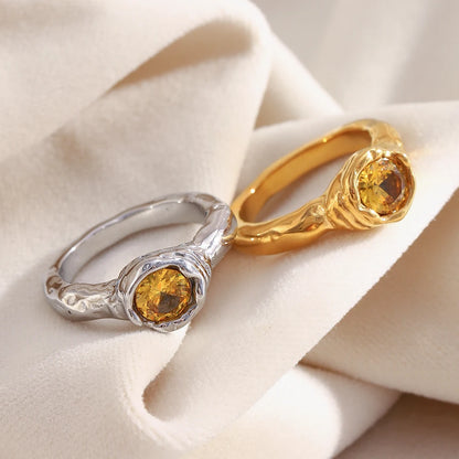 Champagne Zircon Gold Ring - Elegant Statement Jewelry
