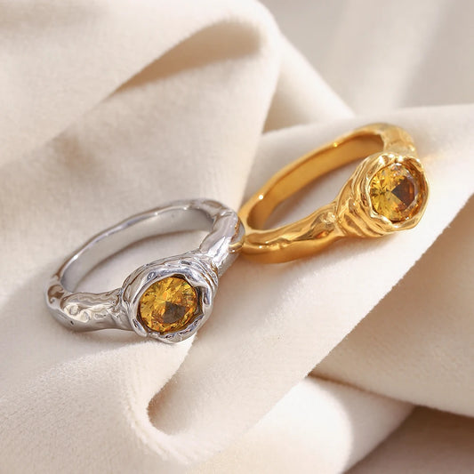 Champagne Zircon Gold Ring - Elegant Statement Jewelry - additional view 5