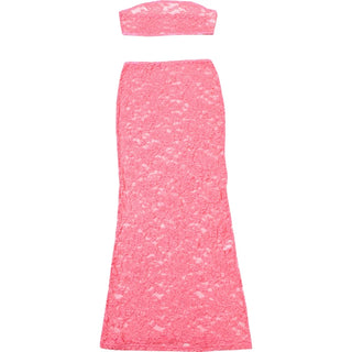 Back details of pink Two-Piece Strapless See-Through Dress