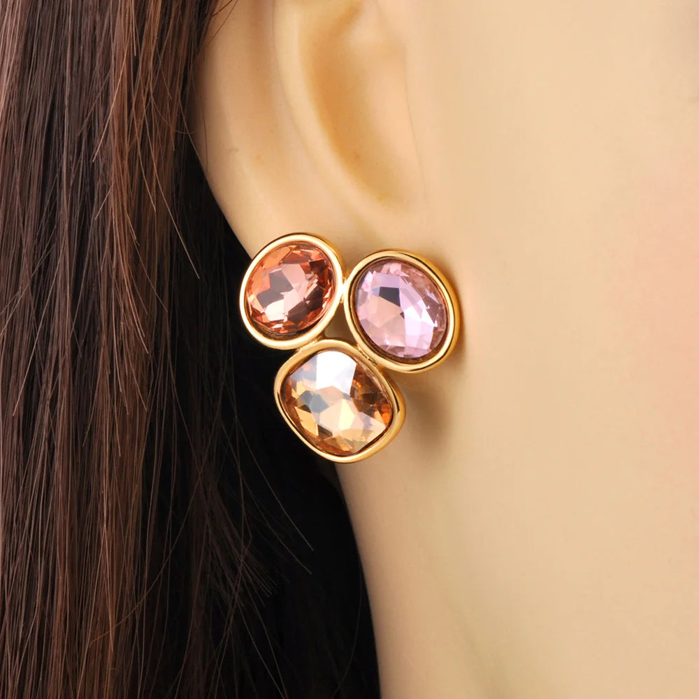 Stainless Steel Colorful Cubic Zirconia Stud Earrings - lifestyle photo