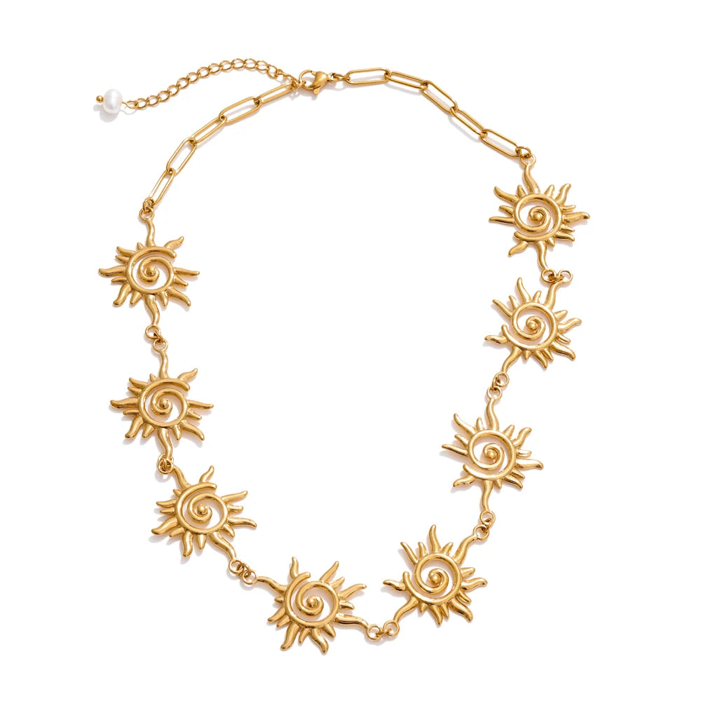 Sun Necklace Bracelet Set - Stainless Steel Waterproof