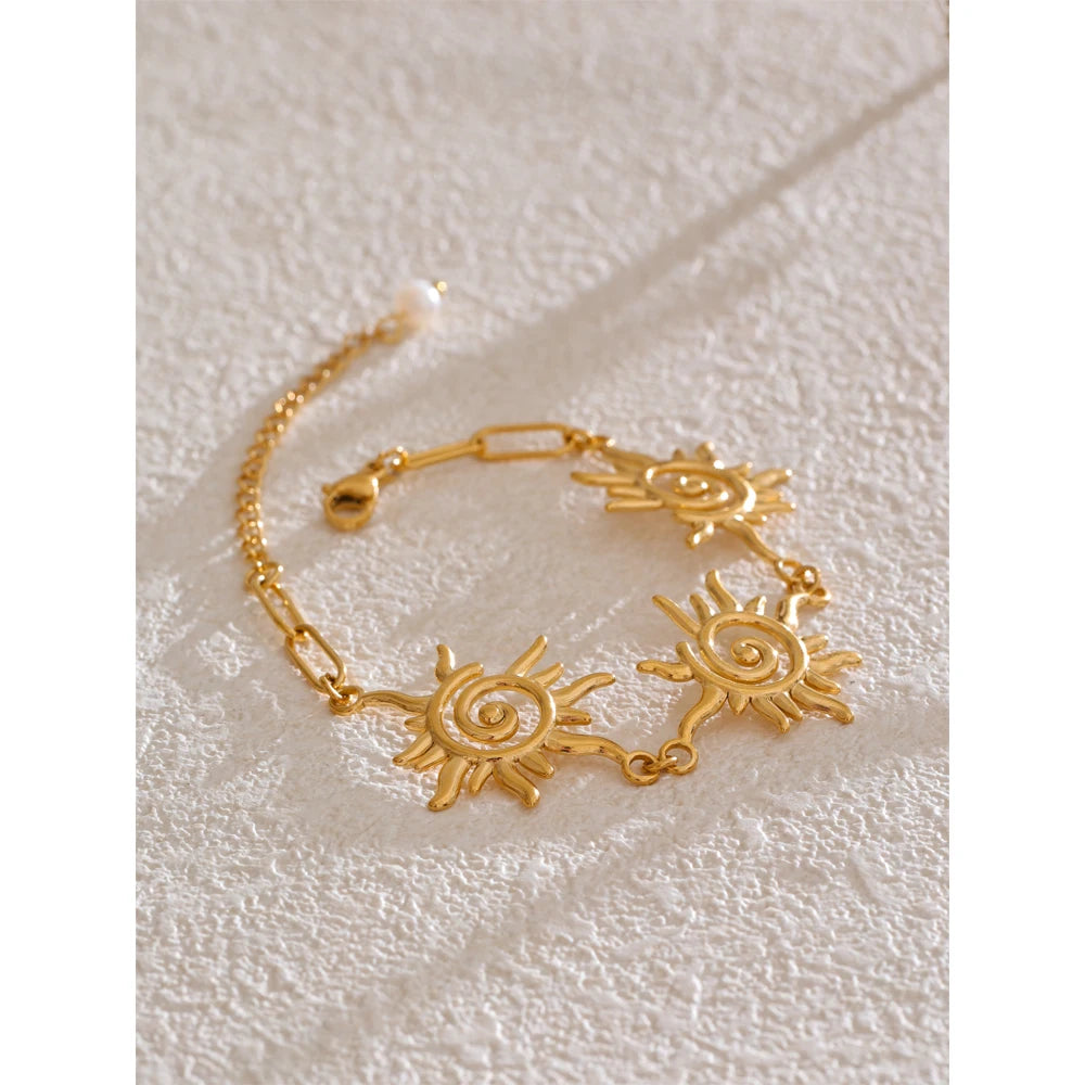 Sun Necklace Bracelet Set - Stainless Steel Waterproof